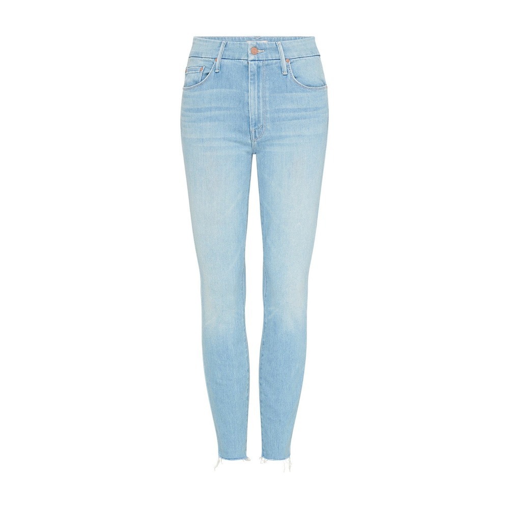 Mother The Looker Ankle Step Fray Jeans Light Blue Distressed Skinny 24